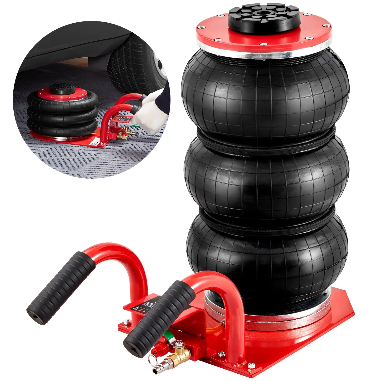 Air jack 3 toneladas/6600 lbs jack de ar de saco triplo, jack airbag com seis tubos de aço jack pneumático de levantamento rápido para carro, reparo de garagem