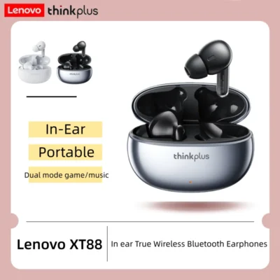 Fones de ouvido sem fio Bluetooth originais Lenovo XT88, intra-auriculares, som estéreo HiFi, com redução de ruído, headset esportivo com microfone.