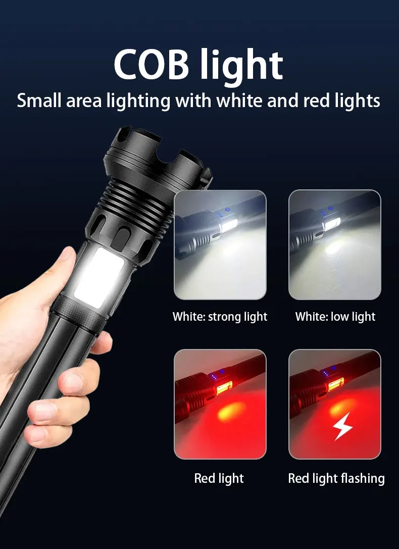 Lanternas LED de alta potência XHP390 Alto lúmen 1000000 Lanterna tática militar de luz forte recarregável para acampamento ao ar livre - Image 4
