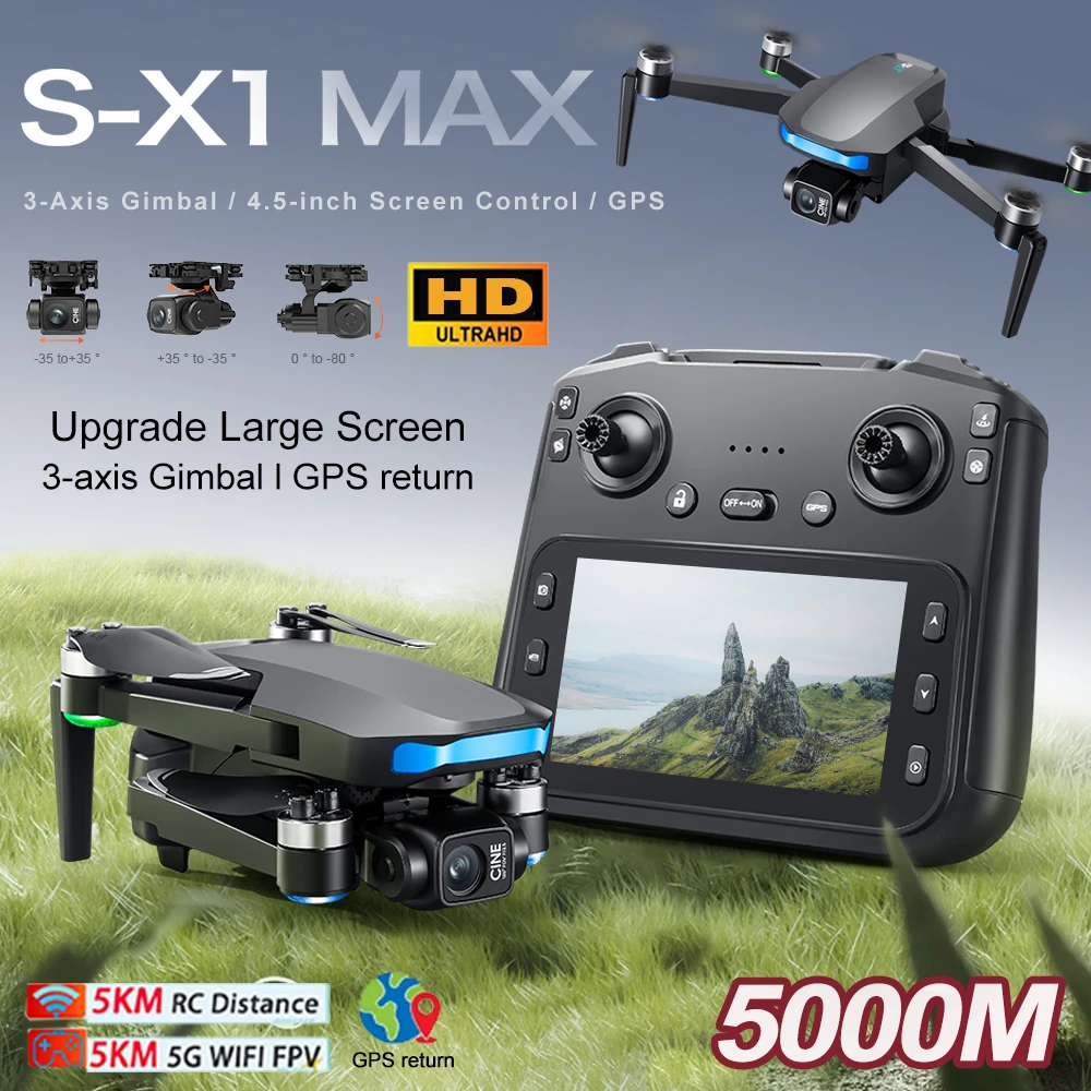 S-X1 MAX GPS Drone Profissional 4K Câmera 3 eixos Gimbal Antena FPV Brushless Security Drone com Controle de Tela Grande Quadcopter - Image 2