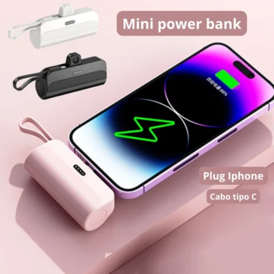 Power Bank 10000mAh Leve com Cabo Embutido Perfeito para Uso Diário e Emergências Design Compacto