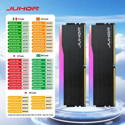 JUHOR Memoria Ram DDR5 RGB 16GB 6000MHz 6400MHz Desktop PC5 Computador Memória regulável de alto desempenho