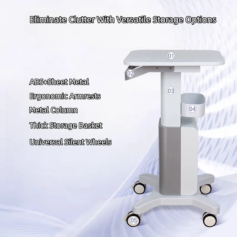 Carrinho médico com rodas bloqueáveis, estação de trabalho móvel ajustável em altura, carrinho odontológico para clínicas, hospitais, salão de beleza - Image 3