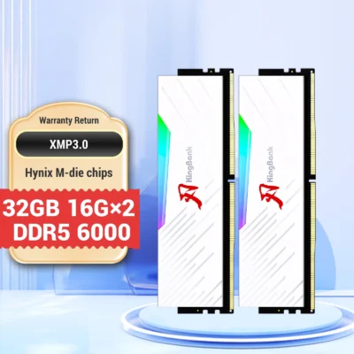 Memória RAM DDR5 RGB da marca KingBank, série DDR5, 16GBx2 6000MHz para Desktop, Chip Hynix Branco CL30