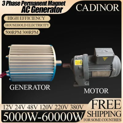 500rpm 220v 380v trifásico 4 fios motor elétrico gerador de ímã permanente alternador com redutor conjunto completo