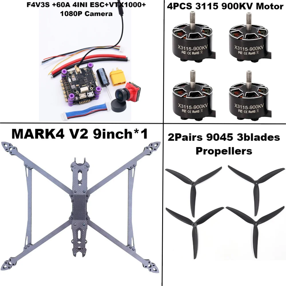 F4V3S/F4V3S PLUS Controle de Voo MARK4 V2 9 polegadas 45/60A 4INI ESC rack drone FPV fibra de carbono PV Racing Drone Quadcopter Freestyle - Image 4