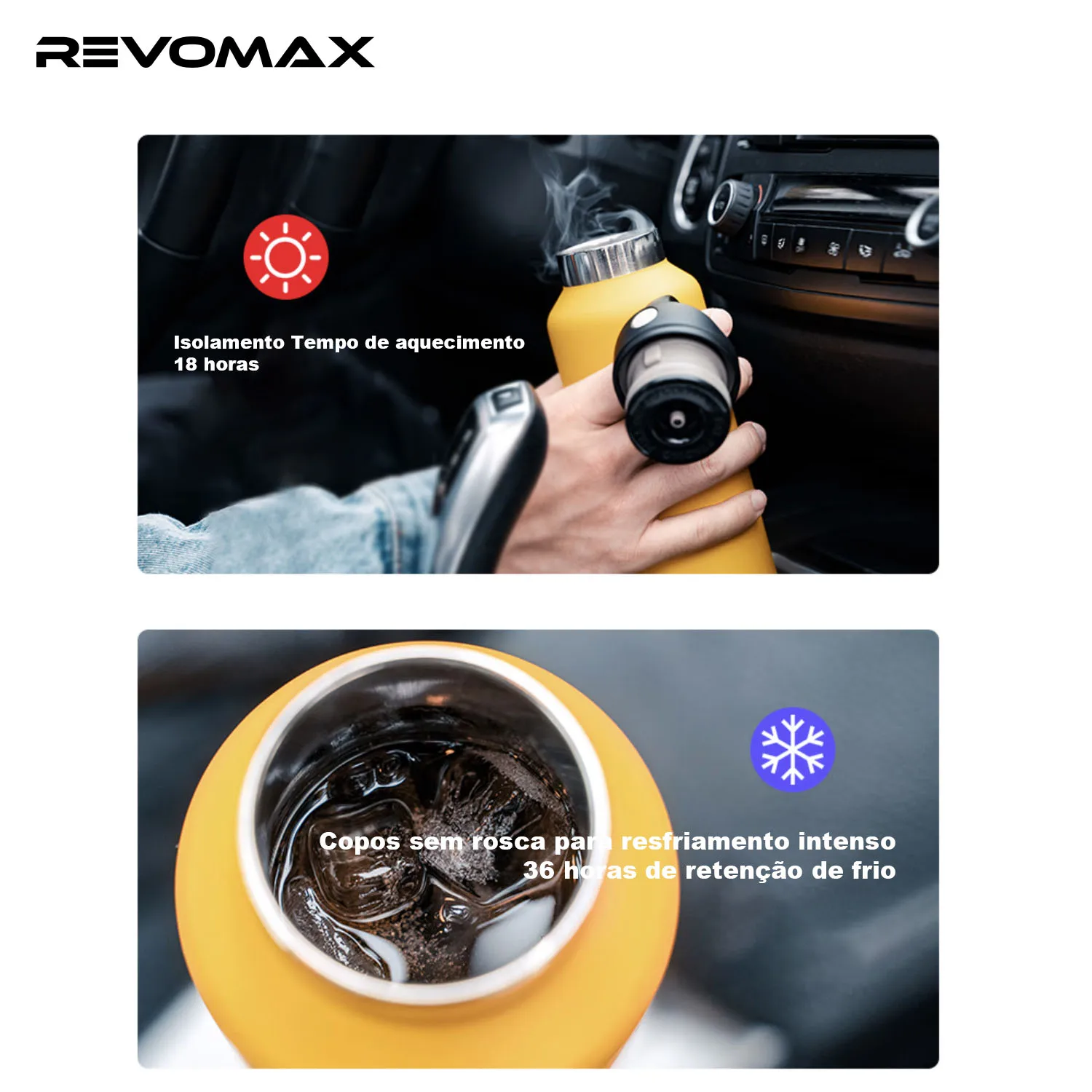 REVOMAX Garrafa Térmica de Agua Vácuo Aço Inoxidável,Sem Parafuso Abertura Com Uma Mão, 950ml - Image 3