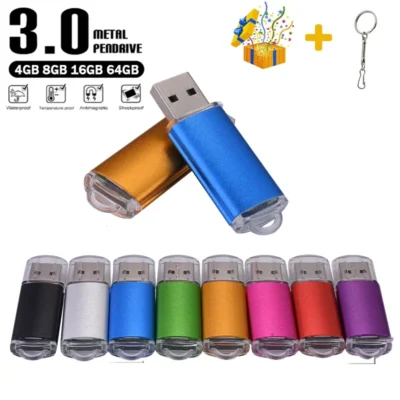 Unidade flash usb 3.0 de alta velocidade, 64gb, pen drive de metal legal, 32gb, capacidade real, 16gb, chaveiro grátis, memória usb 8gb