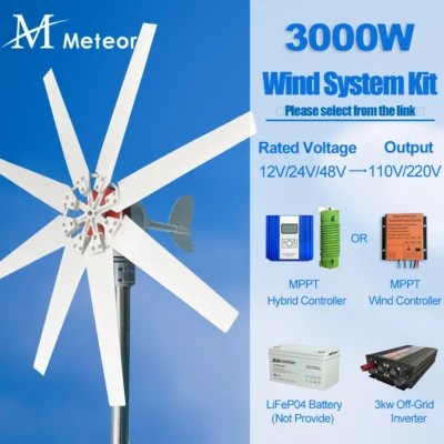 Gerador de turbina eólica horizontal 3000W 12V 24V 48V Pequeno moinho de vento energia livre 220V/110V Fazenda doméstica