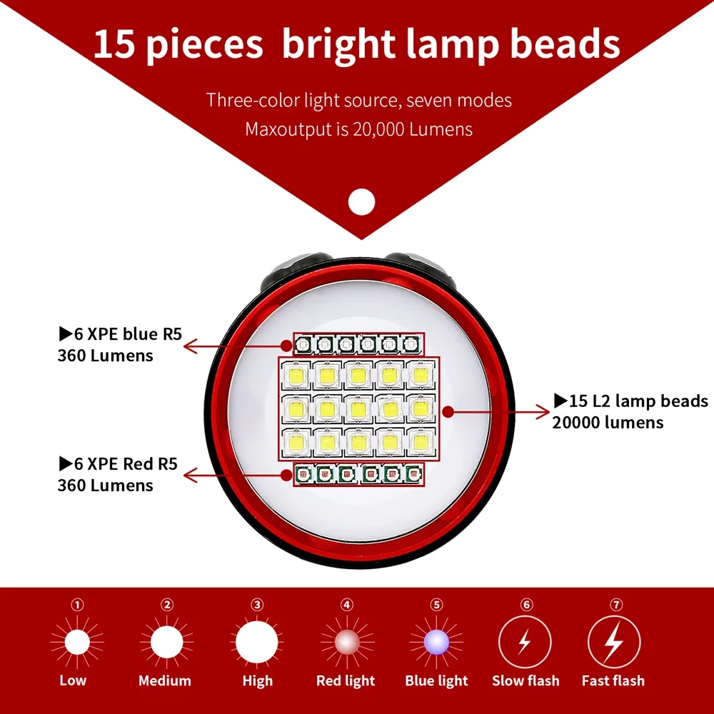 Subaquática 27 LED Fotografia Luz, Lâmpada de destaque profissional, 22800Lumens, Lanterna de mergulho, 100m à prova d'água, Tocha de câmera de vídeo - Image 3