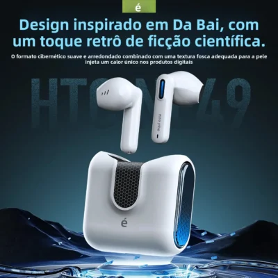 Fones de ouvido HTC NE49 Bluetooth V6.0 com redução de ruído TWS Fones de ouvido esportivos sem fio com microfone Longa vida