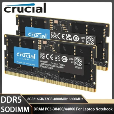 Memória crucial ram ddr5 16gb 8gb 32gb ddr5 4800 5600mhz PC5-38400 44800 memória para laptop não-ecc 262pin sodimm para rams intel e amd