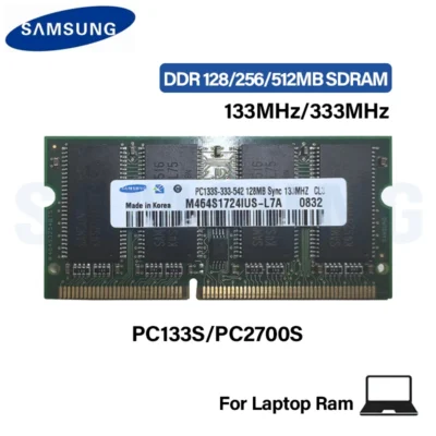 Samsung laptop sdram ddr 128mb 256mb 512mb 133mhz 333mhz pc133s pc2700s não-ecc sem buffer 3.3v memória de notebook de 144 pinos