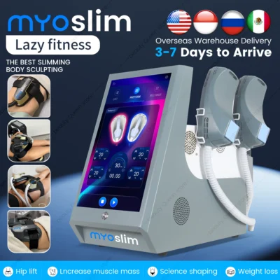 Máquina de Escultura Corporal Myoslim 6500W EMS com 4 Manípulos para Emagrecimento e Estimulação Eletromagnética para Fitness