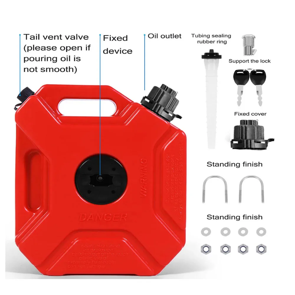 Novo bloqueio seguro da motocicleta 5l latas de plástico tanque combustível gás backup emergência suv motocicleta gasolina diesel armazenamento tanque gás com bloqueio - Image 6