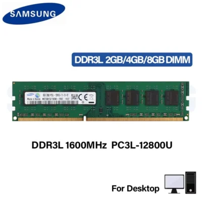 SAMSUNG DDR3L RAM 8GB 4GB 2GB 1600MHz Memória de desktop PC3L-12800U DIMM 240 pinos 1.35V Memória RAM DDR3l