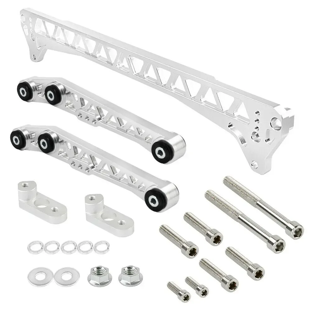 Kit de atualização de suspensão usinada de boleto de prata para 92-95 Honda Civic EG braços de controle inferiores traseiros + suporte de subquadro boleto - Image 5
