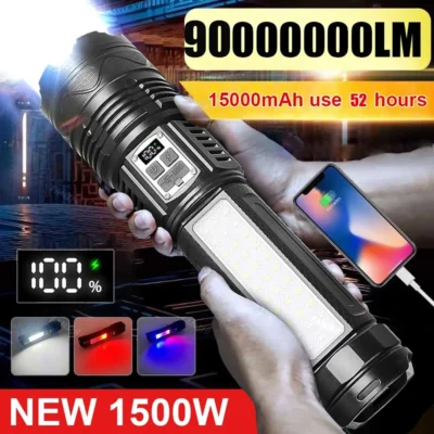 Novo 90000000 Lm lanterna led recarregável de alta potência, iluminação embutida, 15000mah, ultra potência, lanterna tática