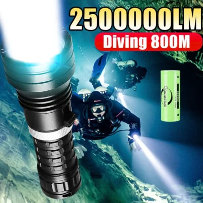 Lanternas de mergulho led de alta potência ipx8 à prova dwaterproof água tocha de mergulho classificação profissional luz de mergulho 26650 lanterna com corda de mão