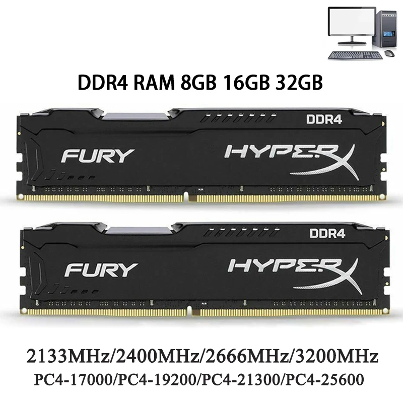 RAM DDR4 para PC, Módulo de Memória Desktop, 8GB, 16GB, 32GB, 3200MHz, 3600MHz, 2400, 2133, 2666MHz, DIMM, 288 pinos