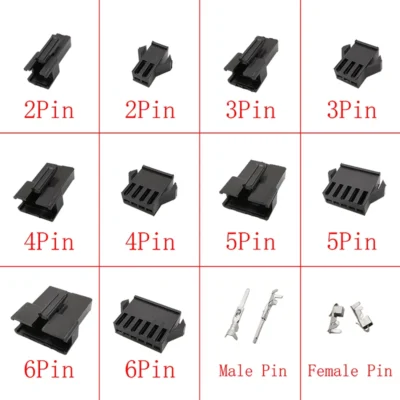 Conector JST SM Preto de 2,54mm com 2/3/4/5/6/7/8 Pinos, Conectores de Fio Macho e Fêmea, Carcaça Plástica, Terminal de Crimpagem