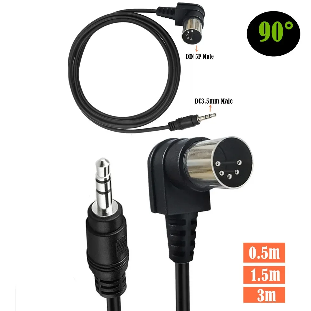 Cabo de Áudio Jack Estéreo para Microfone MIC, 5 Pinos, Aux Macho para MIDI Din, Alta Qualidade, 3.5mm, 0.5 m, 1.5 m, 3m