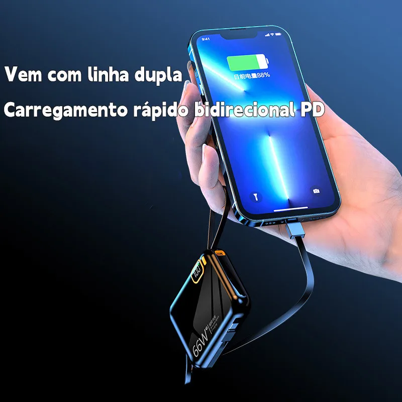 Power Bank 12000mAh Compacto com Carregamento Rápido e Cabo Integrado, Duas Saídas USB para Celular, Ideal para Viagem - Image 5