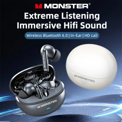 Fones de Ouvido Sem Fio Monster MQT39 Bluetooth 6.0 TWS Hi-Fi Estéreo com Redução de Ruído para Jogos e Esportes com Microfone