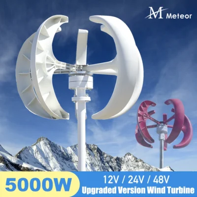 Gerador de turbina eólica de eixo vertical, 5000w, baixo ruído, baixa partida, velocidade do vento, 12v, 24v, 48v, sistema fora da rede com carregador mppt