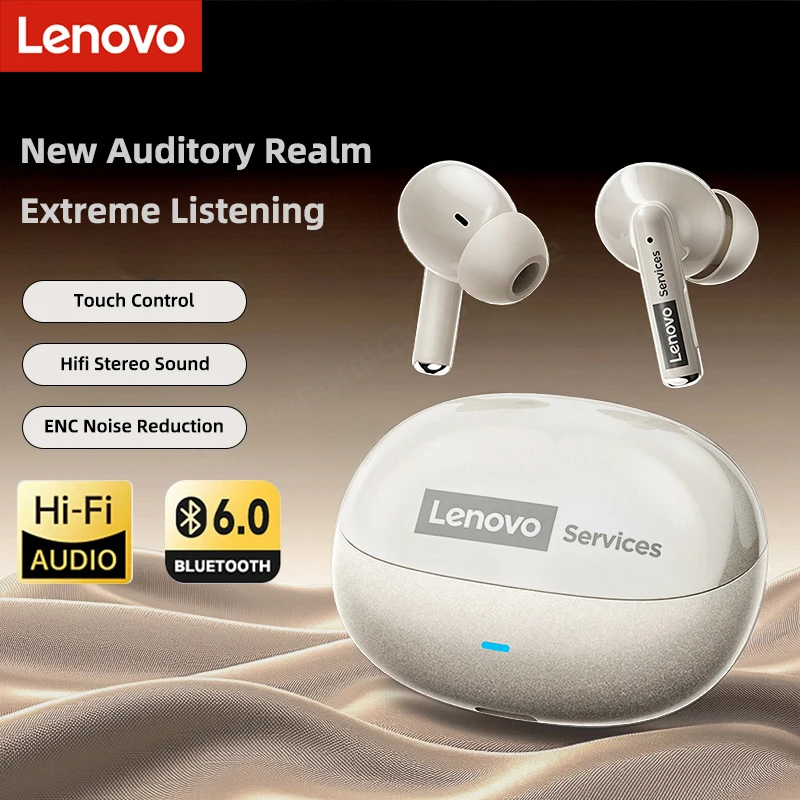  Fones de Ouvido Lenovo LE257 TWS Sem Fio Bluetooth 6.0, Som HiFi, Redução de Ruído ENC, Fones de Ouvido para Jogos e Esportes com Microfone