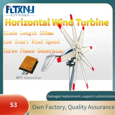 Gerador de turbina eólica, controlador mppt gratuito para uso doméstico, design mais recente, 3000w, moinho de vento, 12v, 24v, 48v, nova energia, 8 lâminas horizontais