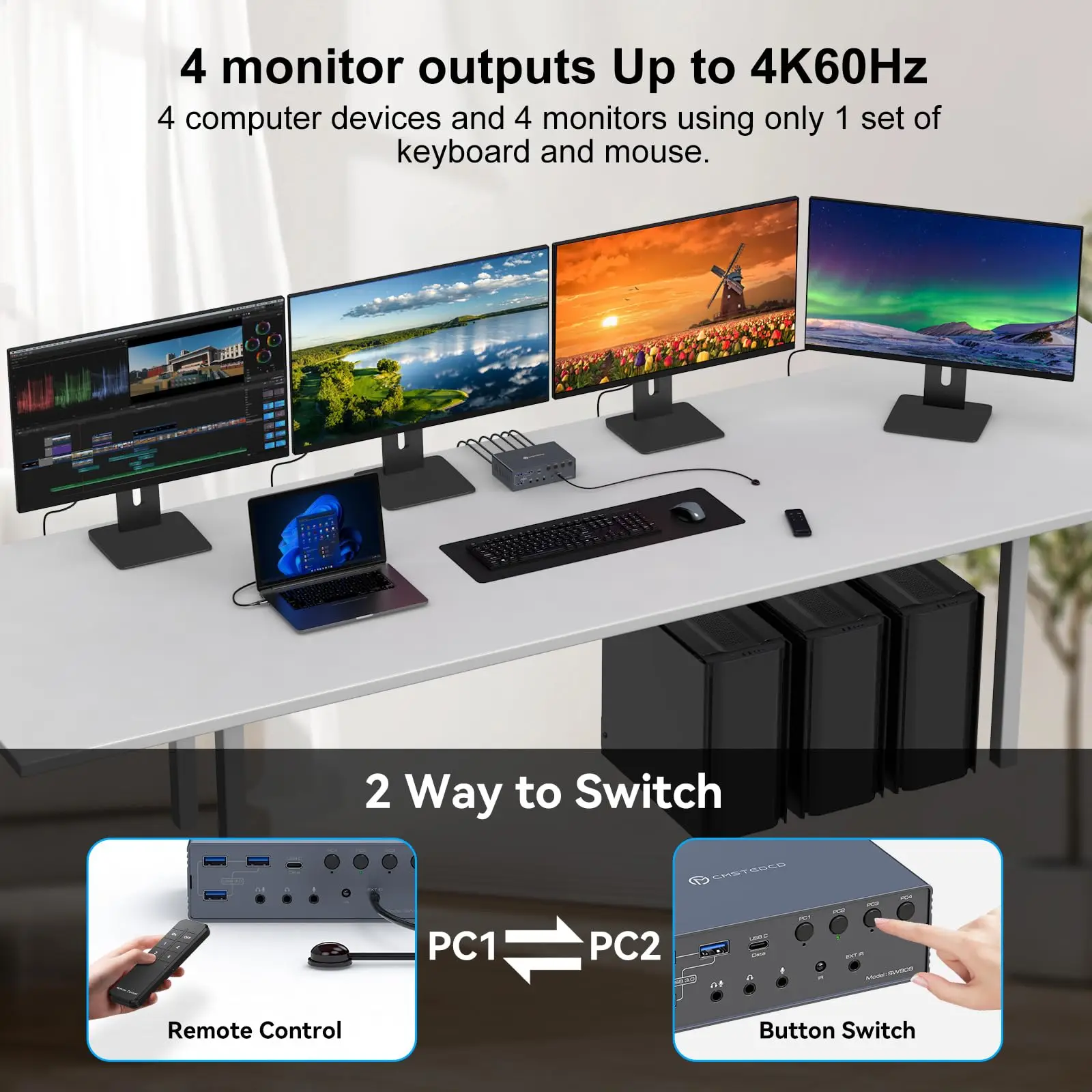Nova estação de acoplamento displaylink usb c, 4k @ 60hz hdmi kvm switch 4/3/2 pc 4 monitores para windows & mac m1/m2/m3/m4 dock thunderbolt - Image 8