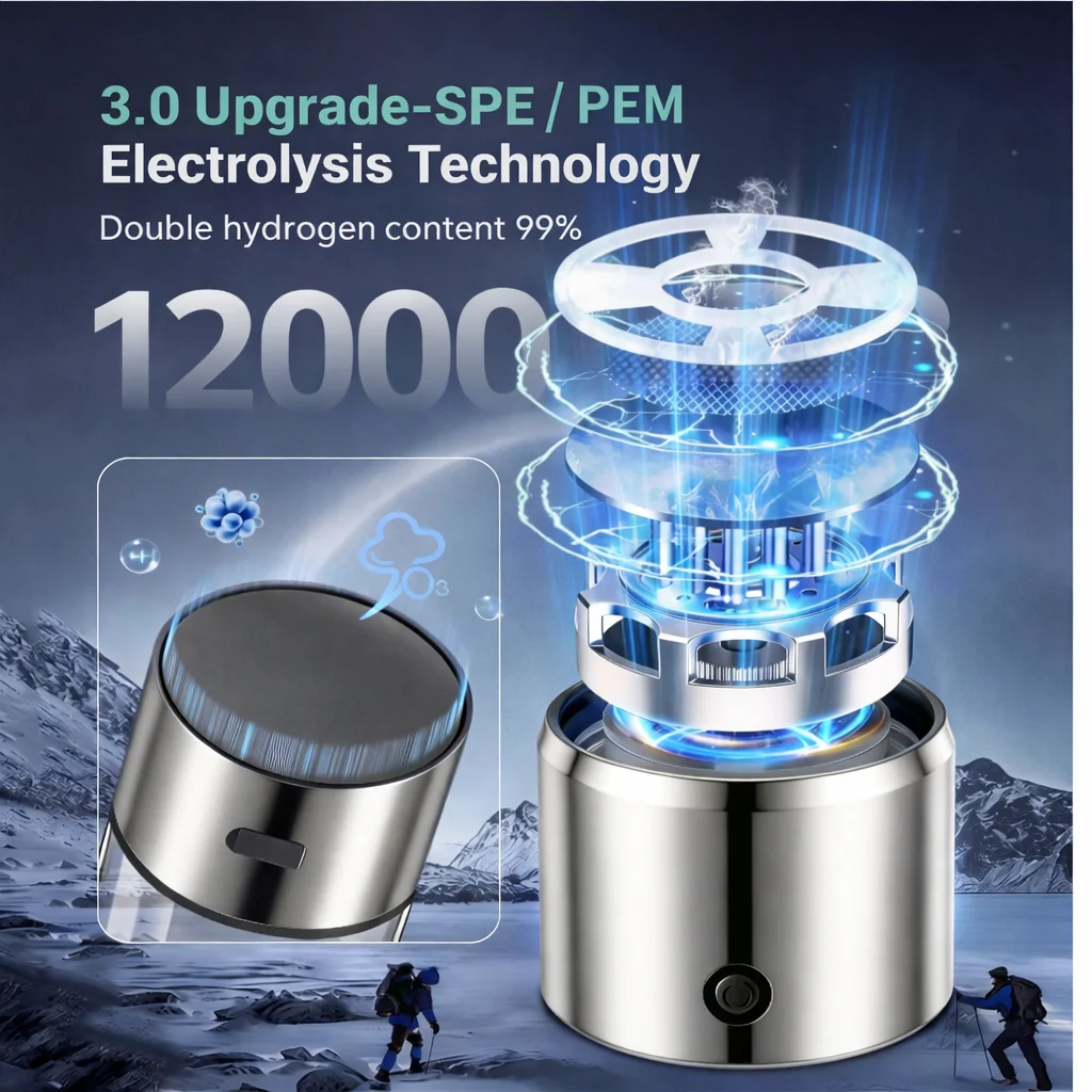 Garrafa Portátil de Água Hidrogenada 12000PPB Gerador de Água Rica em Hidrogênio Recarregável SPE PEM Copo de Água Hidrogenada USB para Viagem - Image 5
