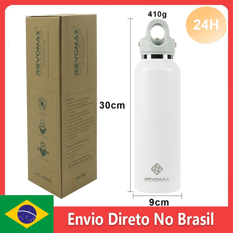 REVOMAX Garrafa Térmica de Agua Vácuo Aço Inoxidável,Sem Parafuso Abertura Com Uma Mão, 950ml
