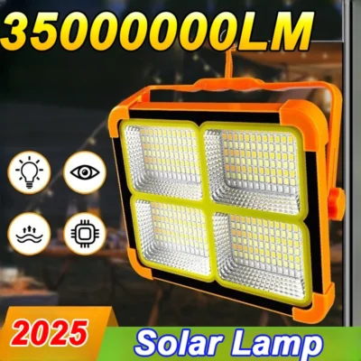 2025 Nova lâmpada solar externa 35000000 LM LED Luz solar externa Luz solar de emergência para acampamento Lanterna suspensa tipo C