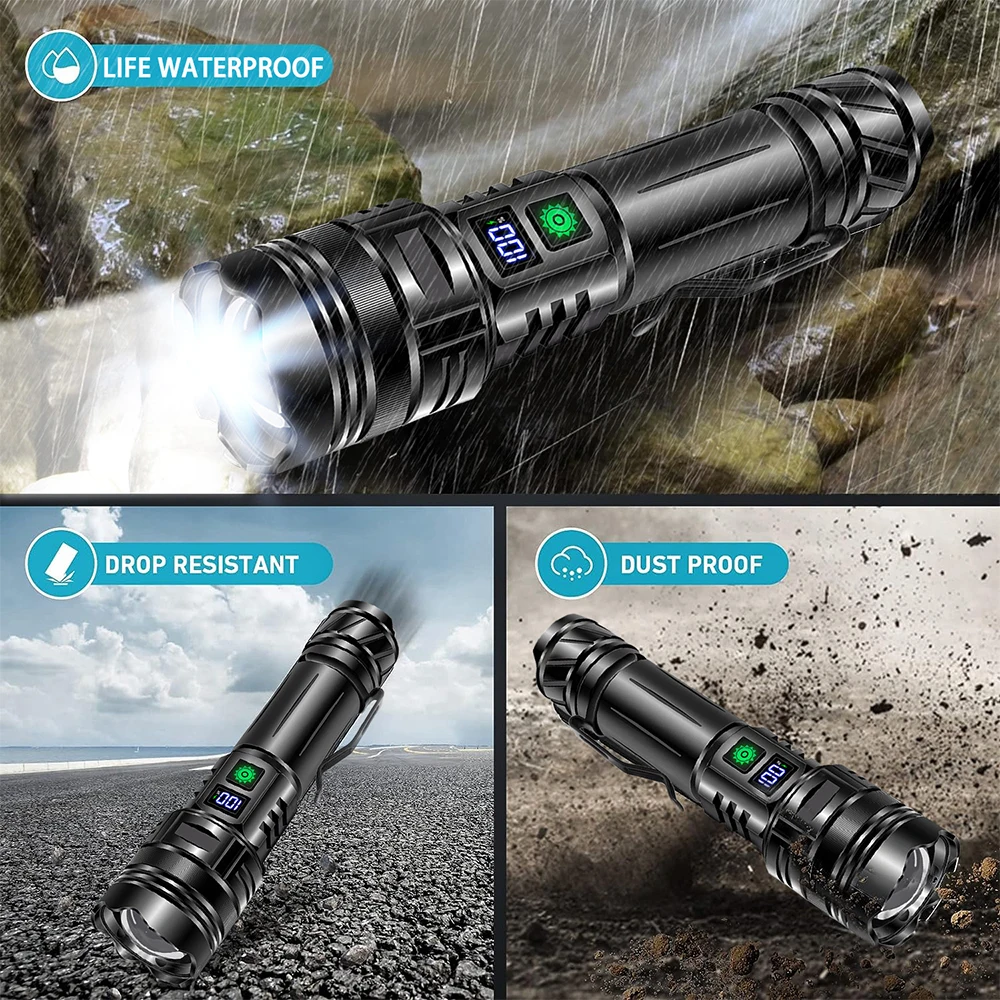 Lanterna LED recarregável super brilhante, portátil Ultra poder tocha lâmpada, lanterna de acampamento emergência ao ar livre, 1000000LM - Image 3