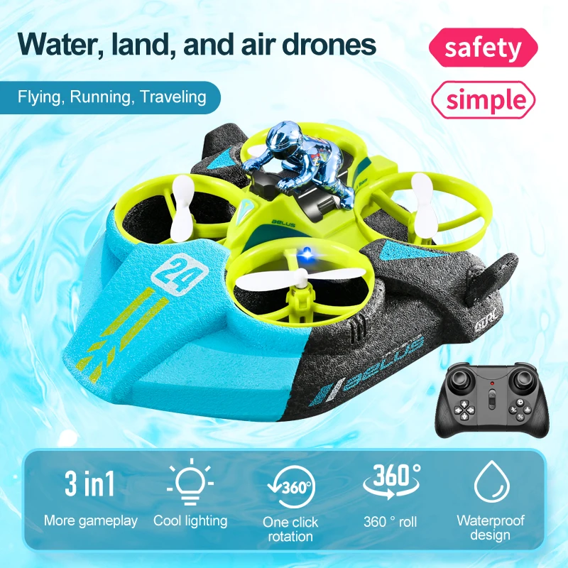 4drc mini drone rc altitude hold modo sem cabeça 3 em 1 mar terra voo aéreo 2.4g controle remoto quadcopter barco rc helicóptero brinquedos - Image 6