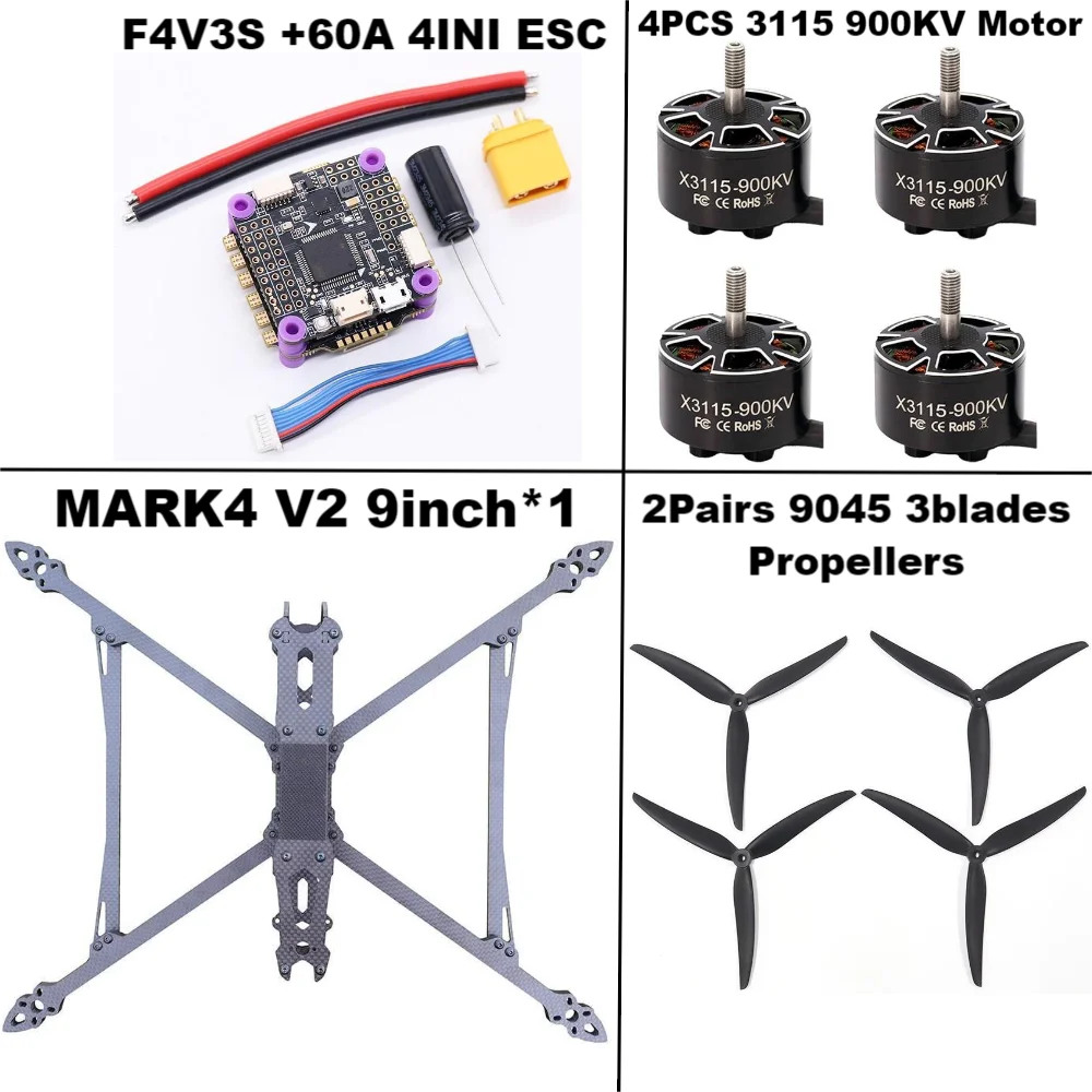 F4V3S/F4V3S PLUS Controle de Voo MARK4 V2 9 polegadas 45/60A 4INI ESC rack drone FPV fibra de carbono PV Racing Drone Quadcopter Freestyle - Image 2