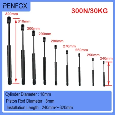 Barras de suporte universais para carro, suporte de mola a gás, boot para caravanas, portas e janelas, escotilhas, barco e ônibus, 240-320mm, 30kg/300N, 1PC