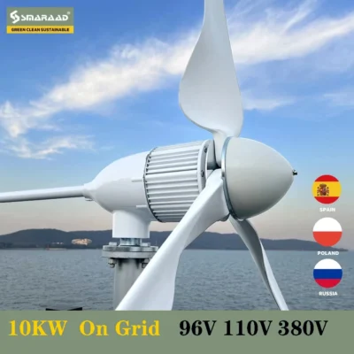 Gerador de turbina eólica 5kW, 48V 96V, Geradores de energia livres na rede, Moinho de vento com inversor controlador MPPT