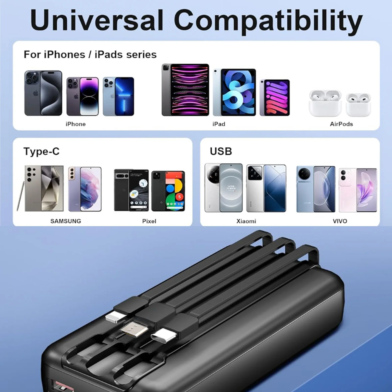 Power Bank 20000mAh com Lanterna Portátil Design Favos de Mel Bateria Externa Alta - Image 5