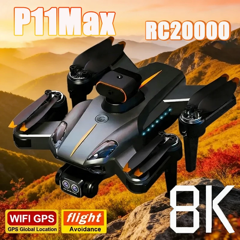 Drone P11 Max GPS 8K HD 5G Profissional para Fotografia Aérea com Câmera Dupla, Evita Obstáculos, Quadricóptero Brushless 20000M 2026 Novo