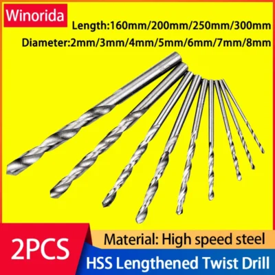 2-8mm Length160/200/250/300mm Extra Long HSS Drill Bit Set Kits de perfuração para ligas de metal de madeira, alumínio, plástico e aço