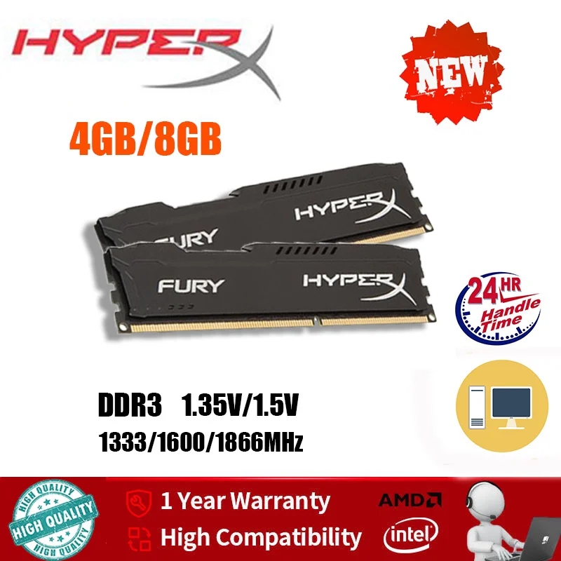Memória HyperX FURY 4GB 8GB 16GB DDR3 1333MHz 1600MHz 1866MHz 1.5V 240Pin DIMM RAM para Desktop