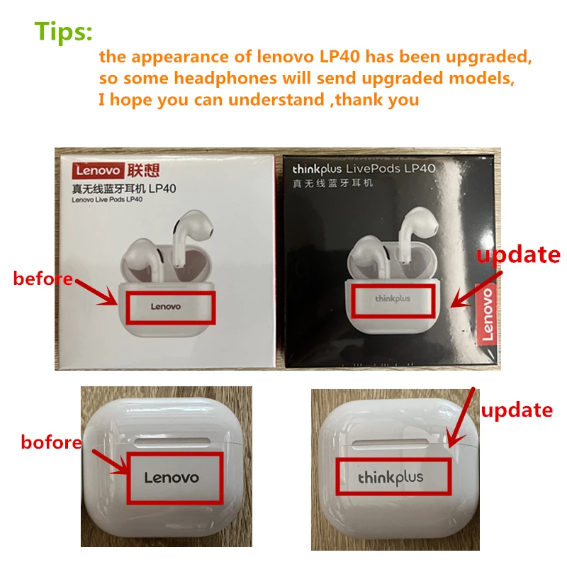 Lenovo-LP40 Auscultadores Sem Fio, TWS Fones De Ouvido Bluetooth, Touch Control, Sport Headset, Fones De Ouvido Estéreo Para Telefone, Android, Original - Image 6