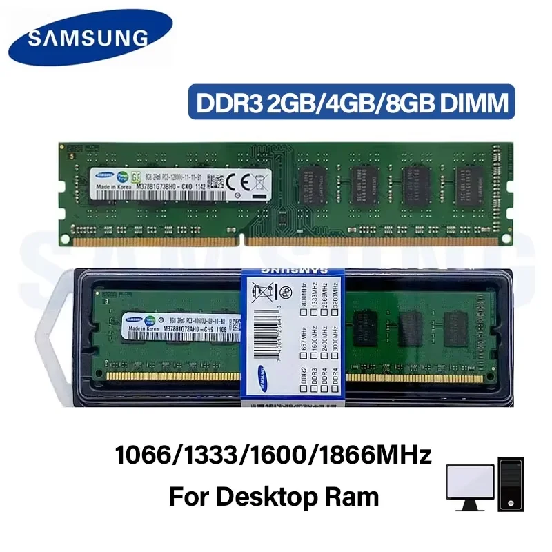 SAMSUNG DDR3 2GB 4GB 8GB 1600MHz 1866MHz 1333MHz 1066MHz DIMM PC3-8500 10600 12800 240Pin 1.5V RAM para desktop canal duplo
