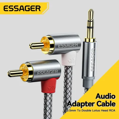 Essager 90 ° Cabo rca jack 3.5mm para 2rca aux áudio estéreo cabo divisor macho para tv pc amplificador dvd fone de ouvido alto-falante cabo