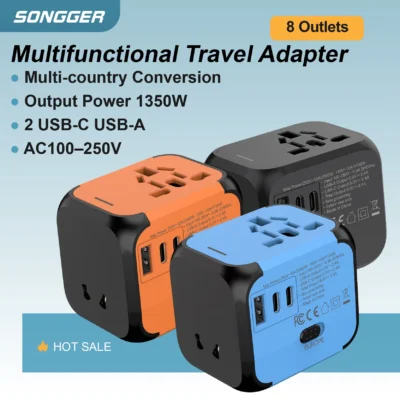 Adaptador de Viagem Universal Tomada Conversora Multifunção Reino Unido Austrália Europa EUA 100 250V Alta Potência Carregador Internacional para Viagem e Negócios