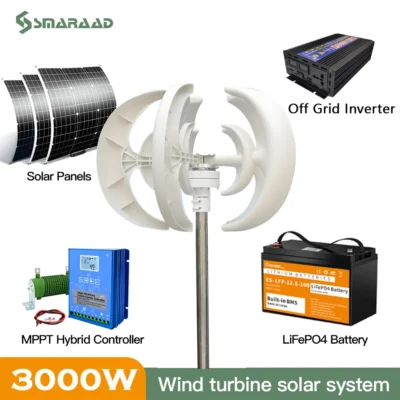 Gerador Turbie Eólico com Controlador MPPT, 3000W, 12V, 24V, 48V, PV, Painel Solar, Sistema Off Grid, Energia Livre, 220V para Casa