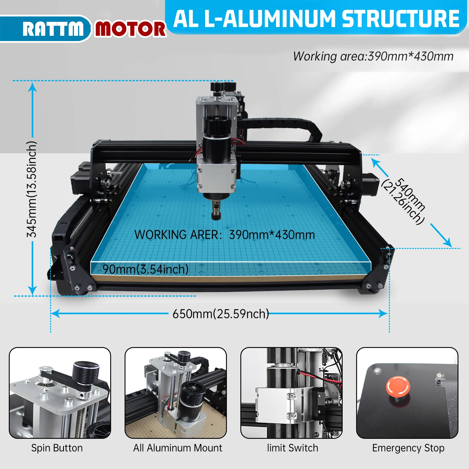 【EU/US/BR SHIP】CNC 4540 Plus 500W Máquina de corte de eixo MDF Mesa de trabalho Máquina de gravação de fresagem de metal 20W 40w Módulo laser - Image 2